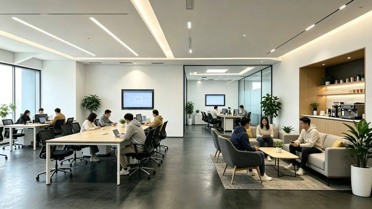 Anjia Travel office workspace and reception area in Chongqing